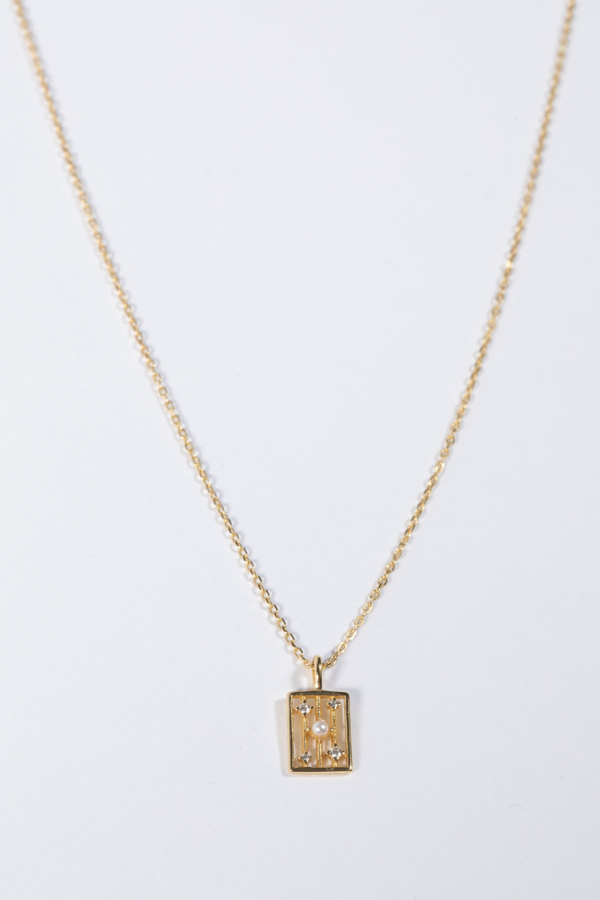 LILIANA RECTANGLE PEARL ZIRCONIA NECKLACE